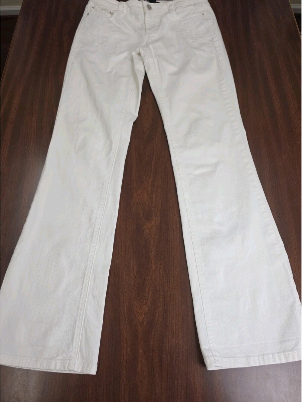 White House Black Market White Blanc SZ 4R Embroidered Boot Cut Boho Chic Jeans